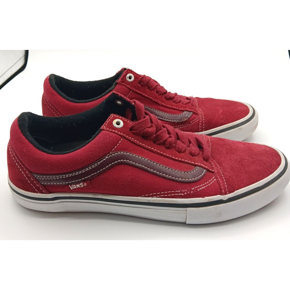 Vans Old Skool Sneakers Shoes Men 8.5 Red Suede Canvas Classic Low Top Skater